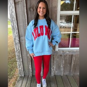 Lulu Mac Light Blue Red Stitch Puff Sweatshirt